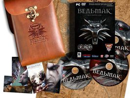 В подарочное издание игры "Ведьмак", кроме самой игры, входят книга, плакат с картой, ведьмачий медальон и кожаная сумка с логотипом