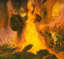 в качестве обложки релиза музыканты использовали картину "Сожжение Денетора" Роберта Хронистера
