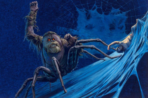 Счастливый хэллоуин надписи с рисованной паук, паутина и летучие мыши плакат